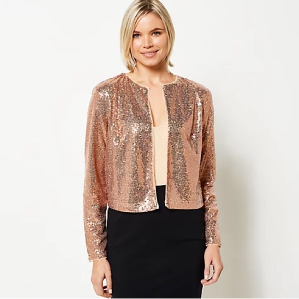 Rose Gold Sequin open front jacket Size XL NWOT